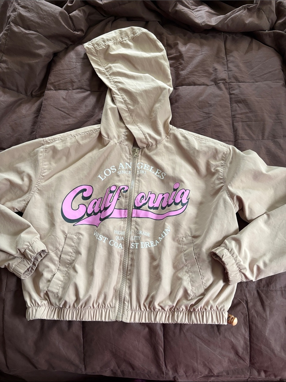 Kids Hooded windbreaker - California Graphic in Tan & Pink